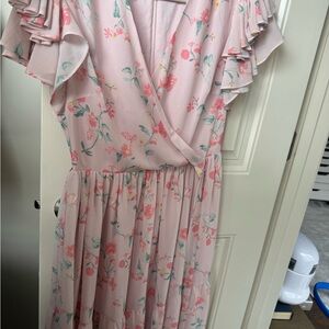 Rachel Parcell Blush Pink Floral Wrap Dress - Soft Coral Accents